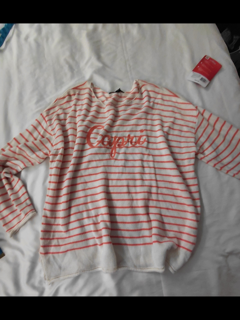 Striped Coral and Cream Pullover Sweater XL